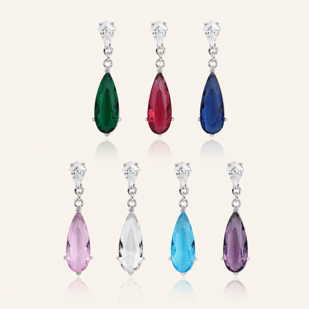 Sterling Silver Zirconia Teardrop Stud Earrings