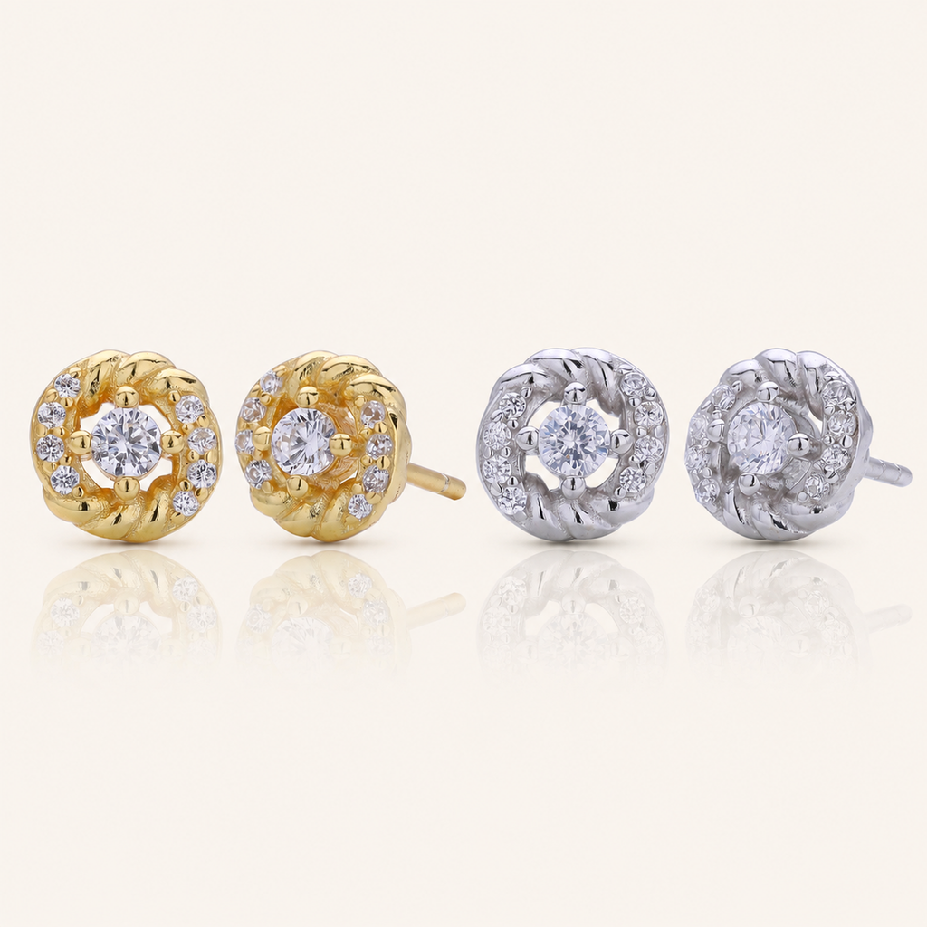 Sterling Silver Zirconia Twist Stud Earrings