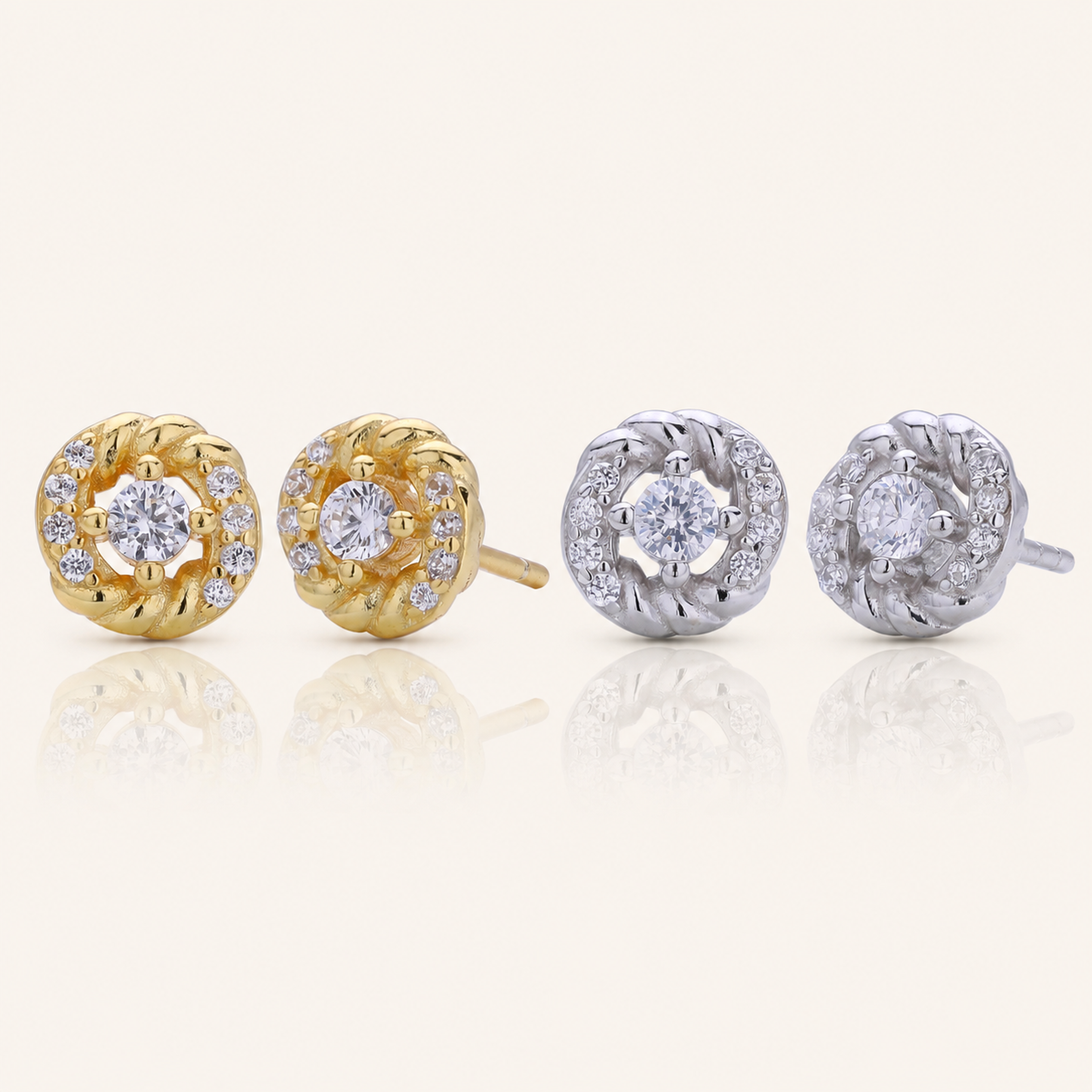 Sterling Silver Zirconia Twist Stud Earrings