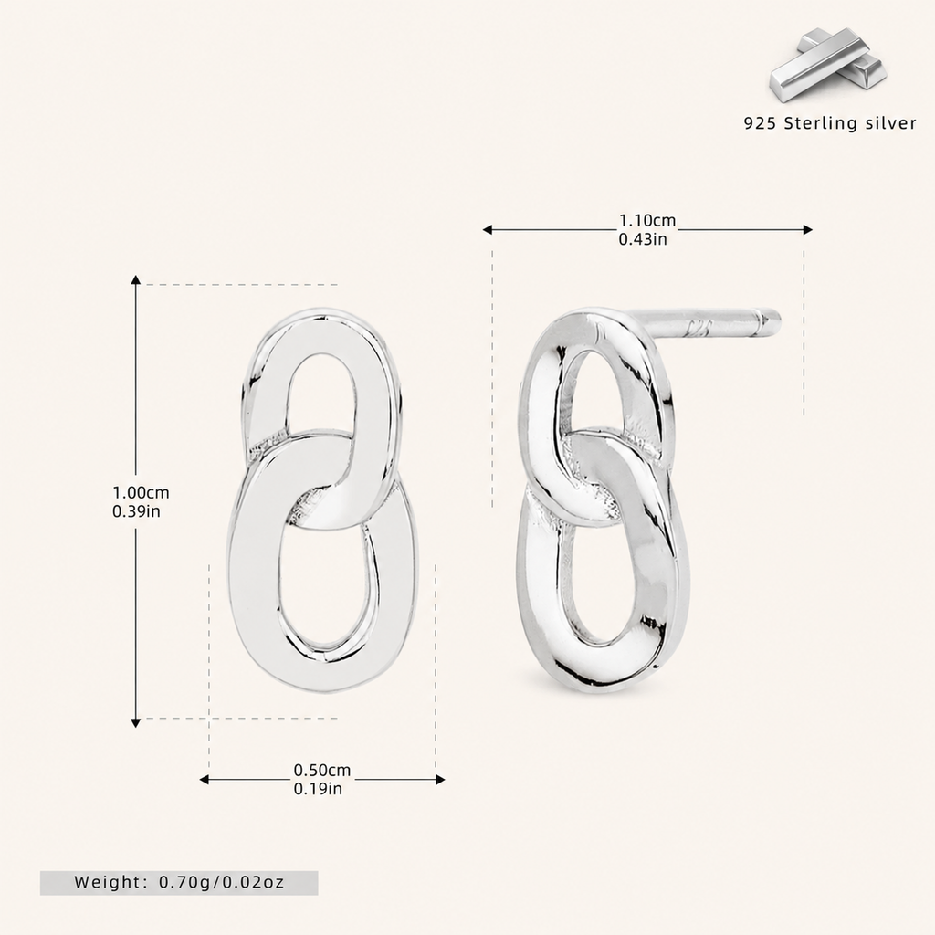 Sterling Silver Interlocking Circles Stud Earrings - Platinum