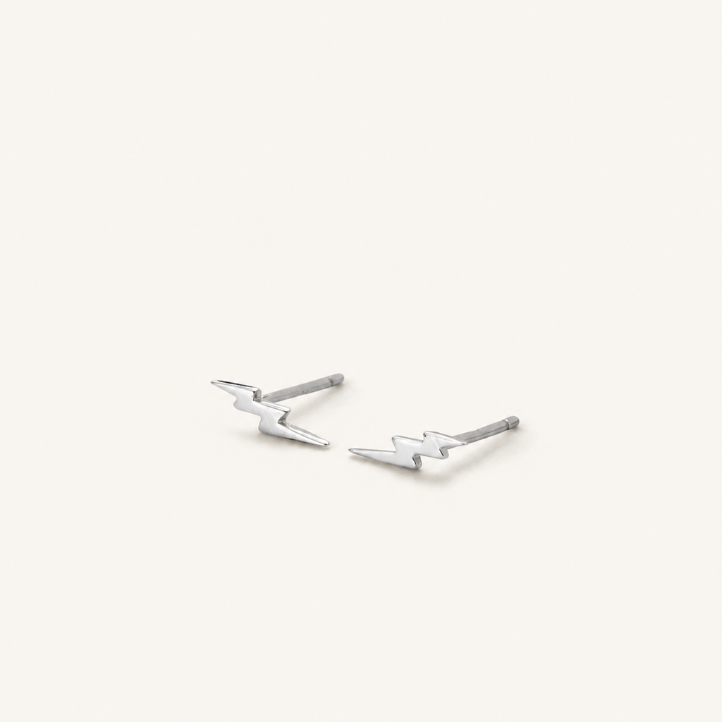 Sterling Silver Lightning Bolt Stud Earrings detail