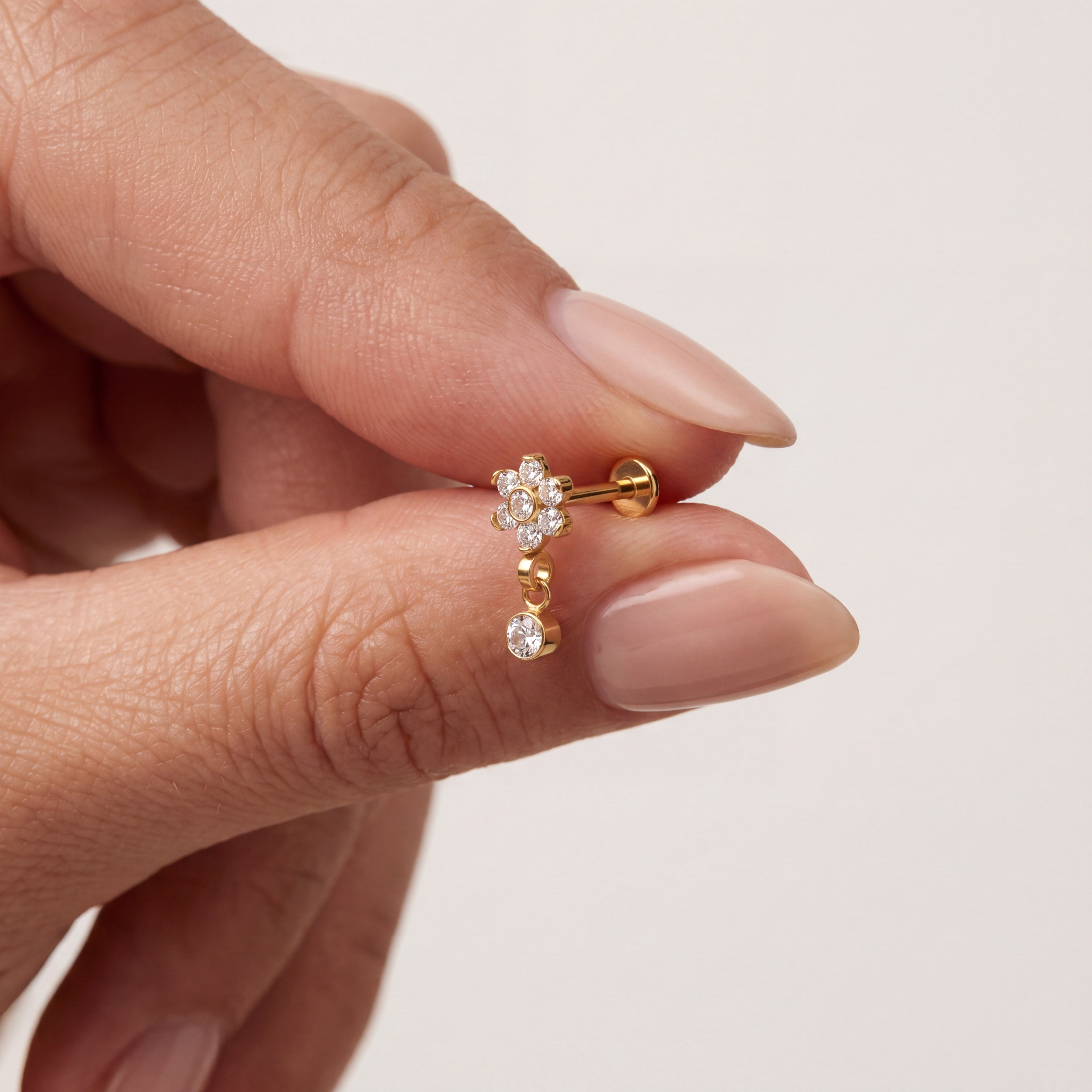 Four-Petal Crystal Drop Titanium Flat Back Earring - image 4