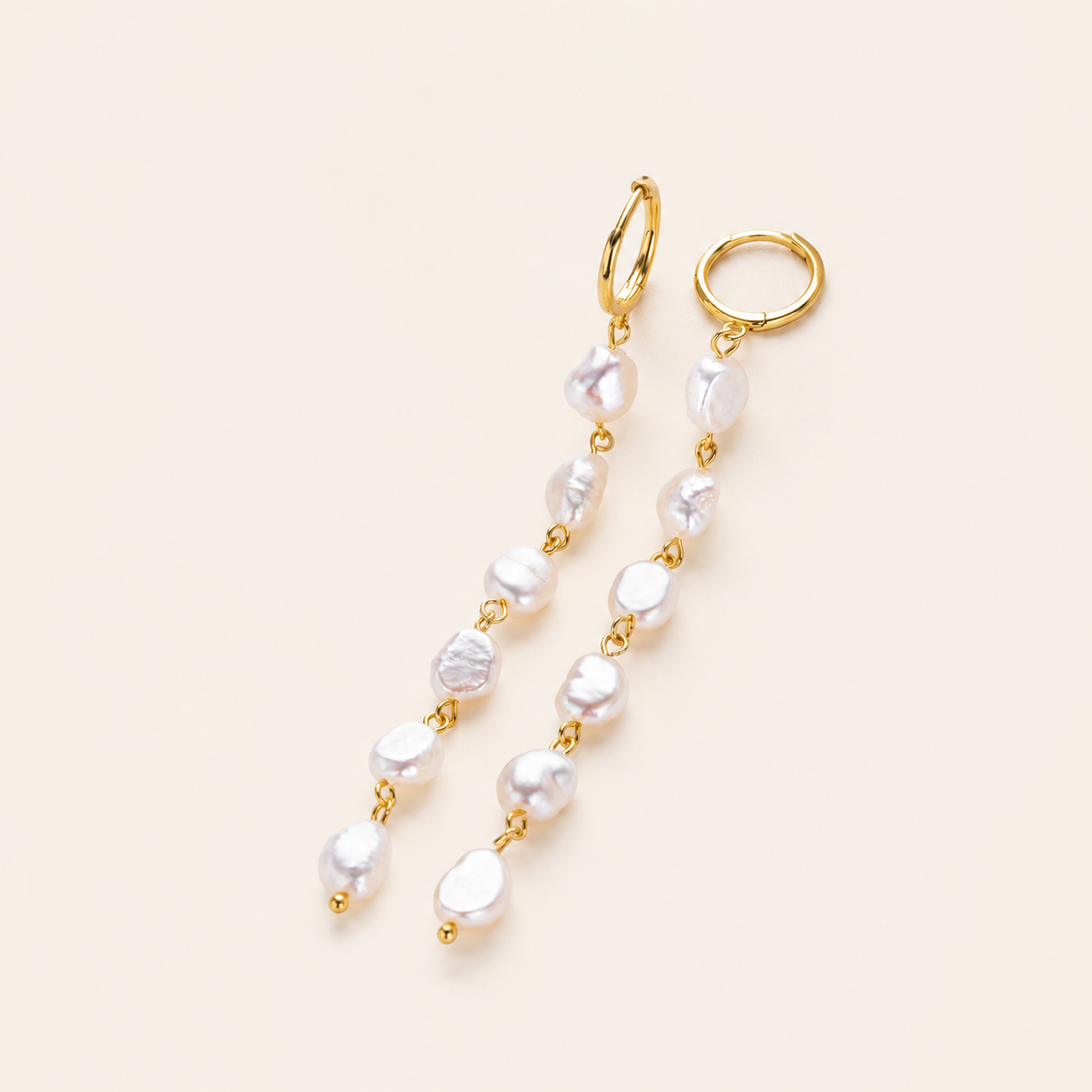 Sterling Silver Pearl Drop Hoop Earrings detail view