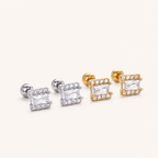 Sterling Silver Square Zirconia Flat Back Earrings detail