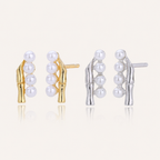 Sterling Silver Bamboo Pearl Stud Earrings