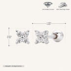 Sterling Silver Three-Stone Zirconia Cartilage Flat Back Earrings - Platinum
