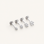 Sterling Silver Round Zirconia Solitaire Flat Back Earrings detail