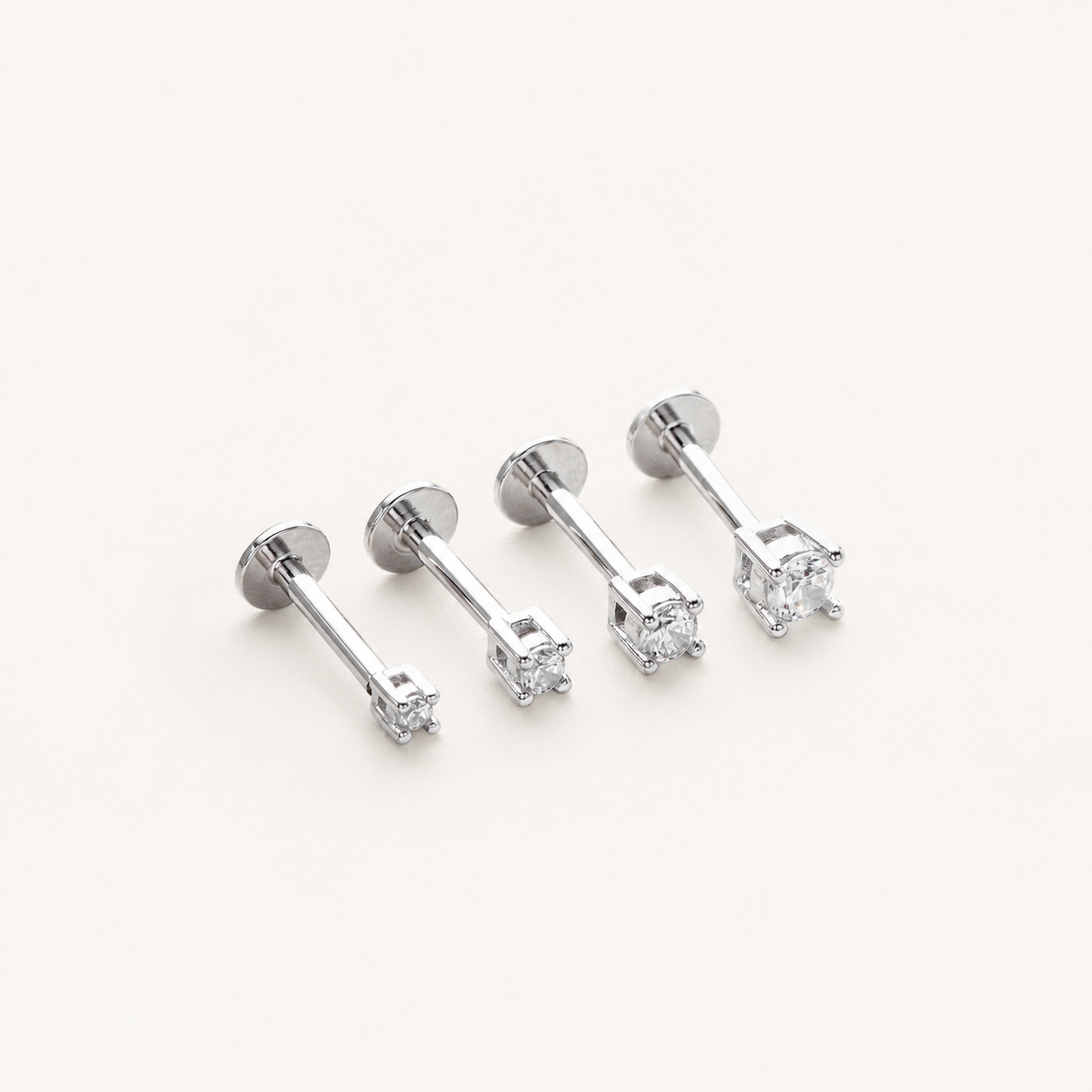 Sterling Silver Round Zirconia Solitaire Flat Back Earrings detail
