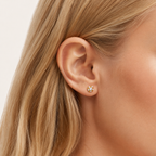 Sterling Silver Sunflower Flat Back Earrings worn on the ear