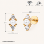 Sterling Silver Irregular Zirconia Pearl Flat Back Earrings - Gold