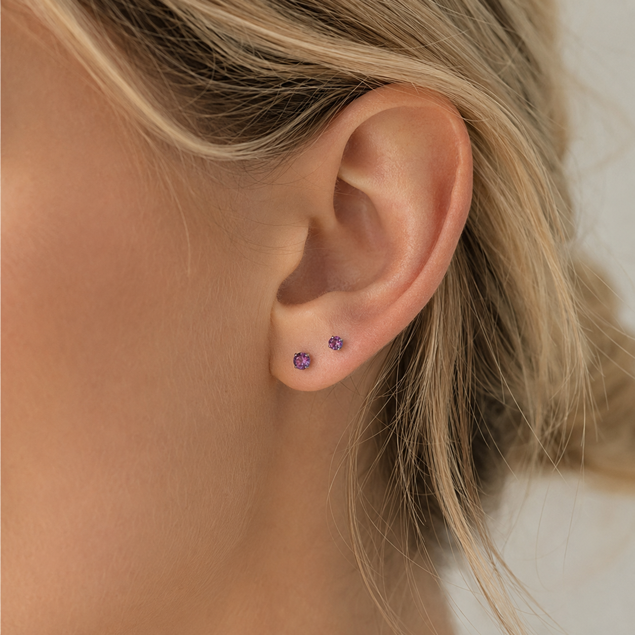 Titanium Purple Garnet Flat Back Stud Earrings