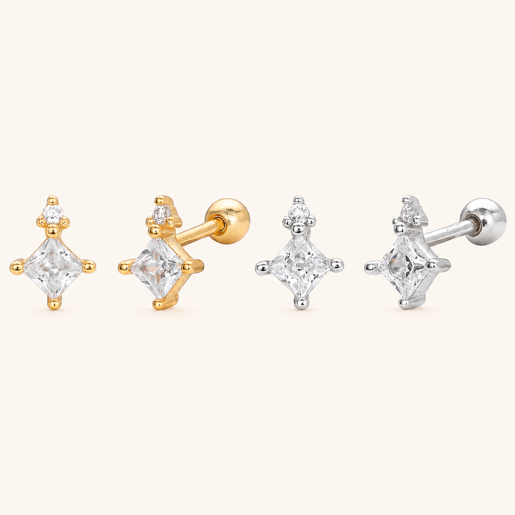 Sterling Silver Star Zirconia Flat Back Earrings