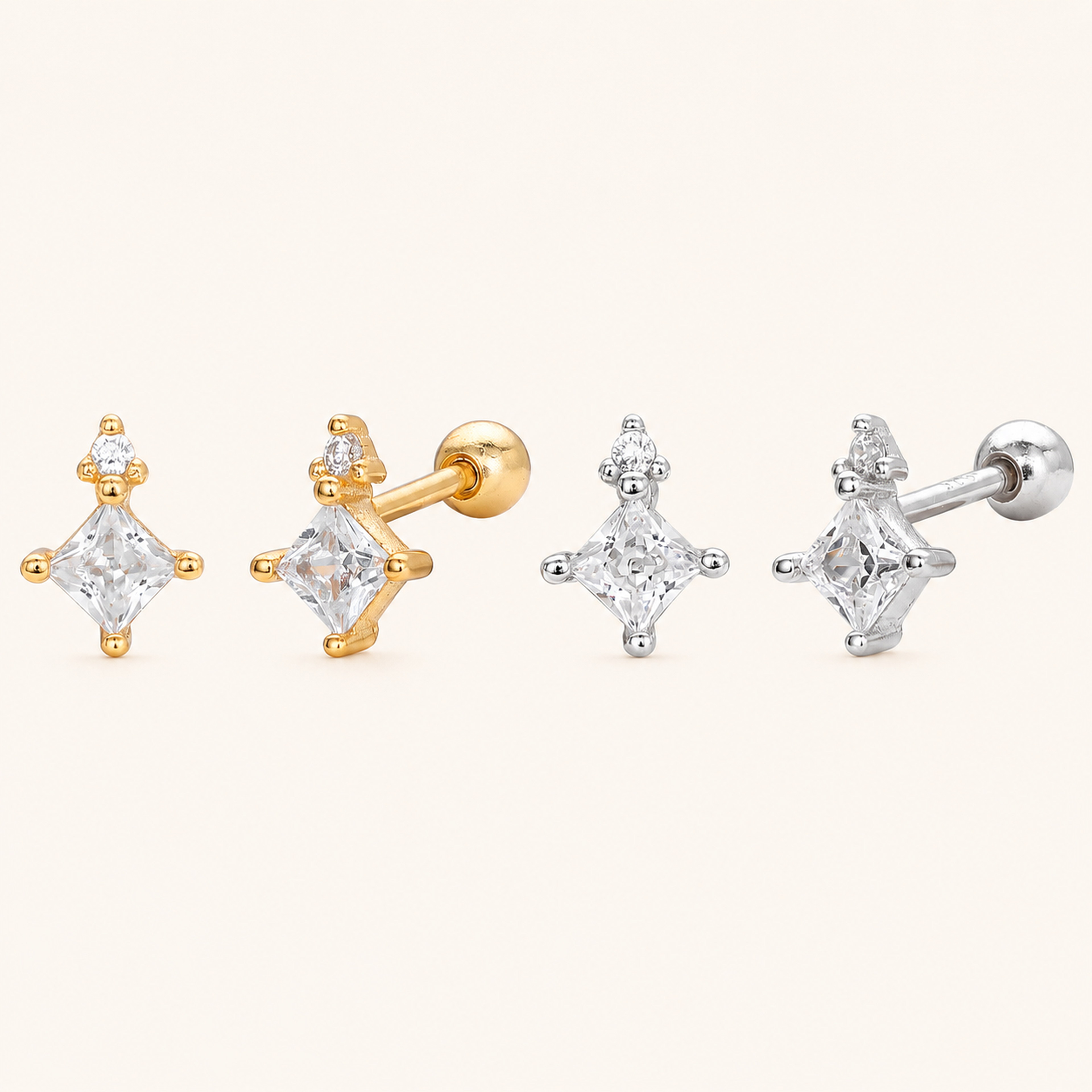 Sterling Silver Star Zirconia Flat Back Earrings
