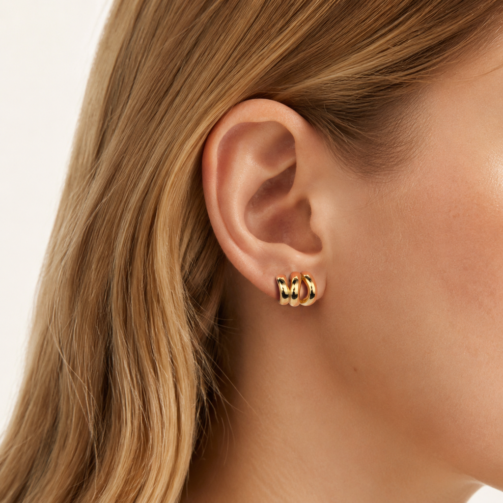 Sterling Silver French Open Circle Stud Earrings worn on the ear