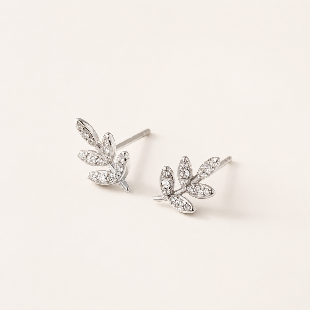 Sterling Silver Round Zirconia Solitaire Stud Earrings detail view