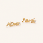 Sterling Silver MAMA Zirconia Stud Earrings detail view