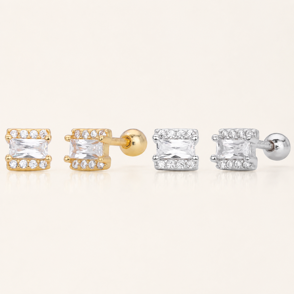 Sterling Silver Square Zirconia Flat Back Earrings