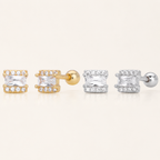 Sterling Silver Square Zirconia Flat Back Earrings