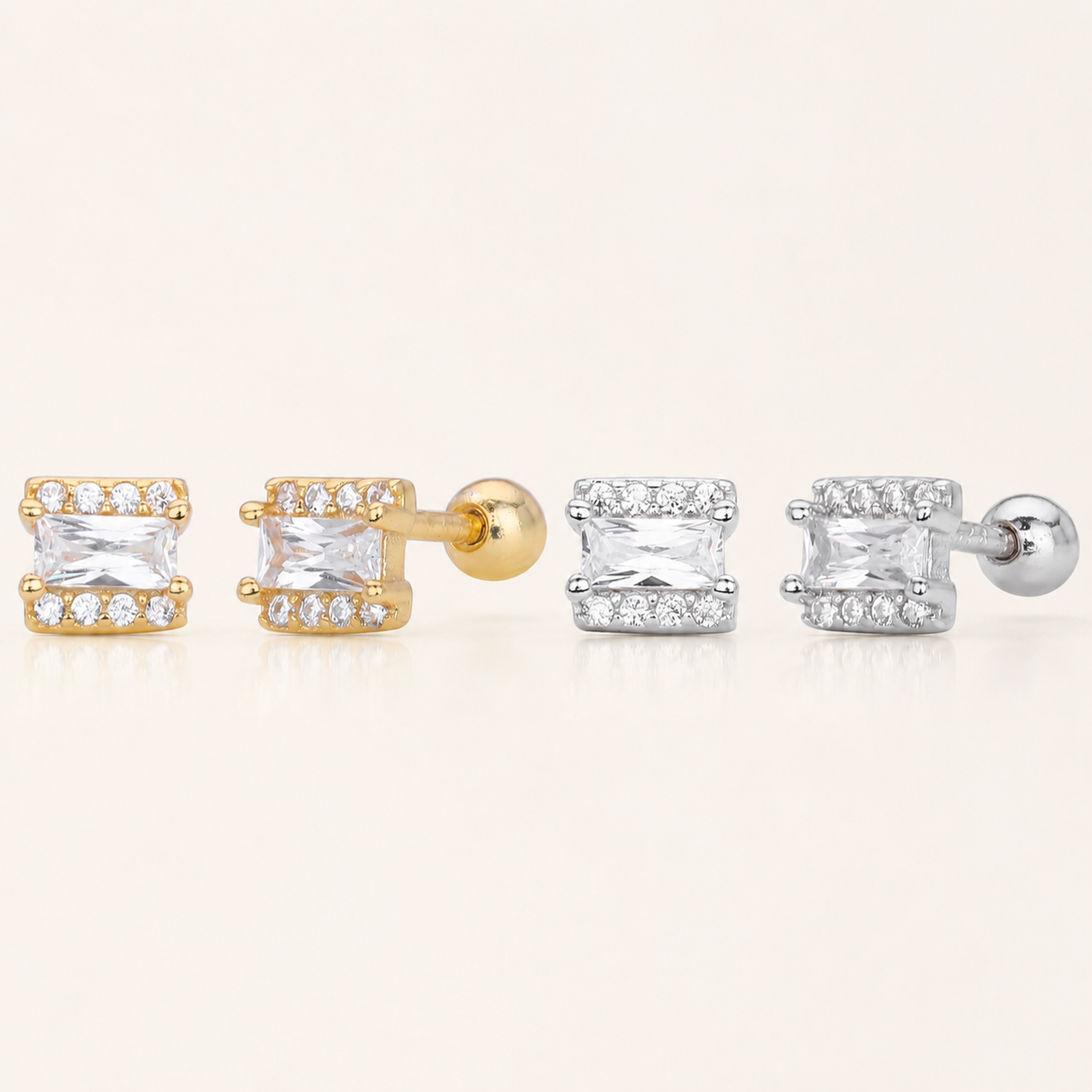Sterling Silver Square Zirconia Flat Back Earrings