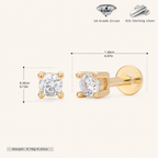 Sterling Silver Round Zirconia Solitaire Flat Back Earrings - Gold / 3.0mm