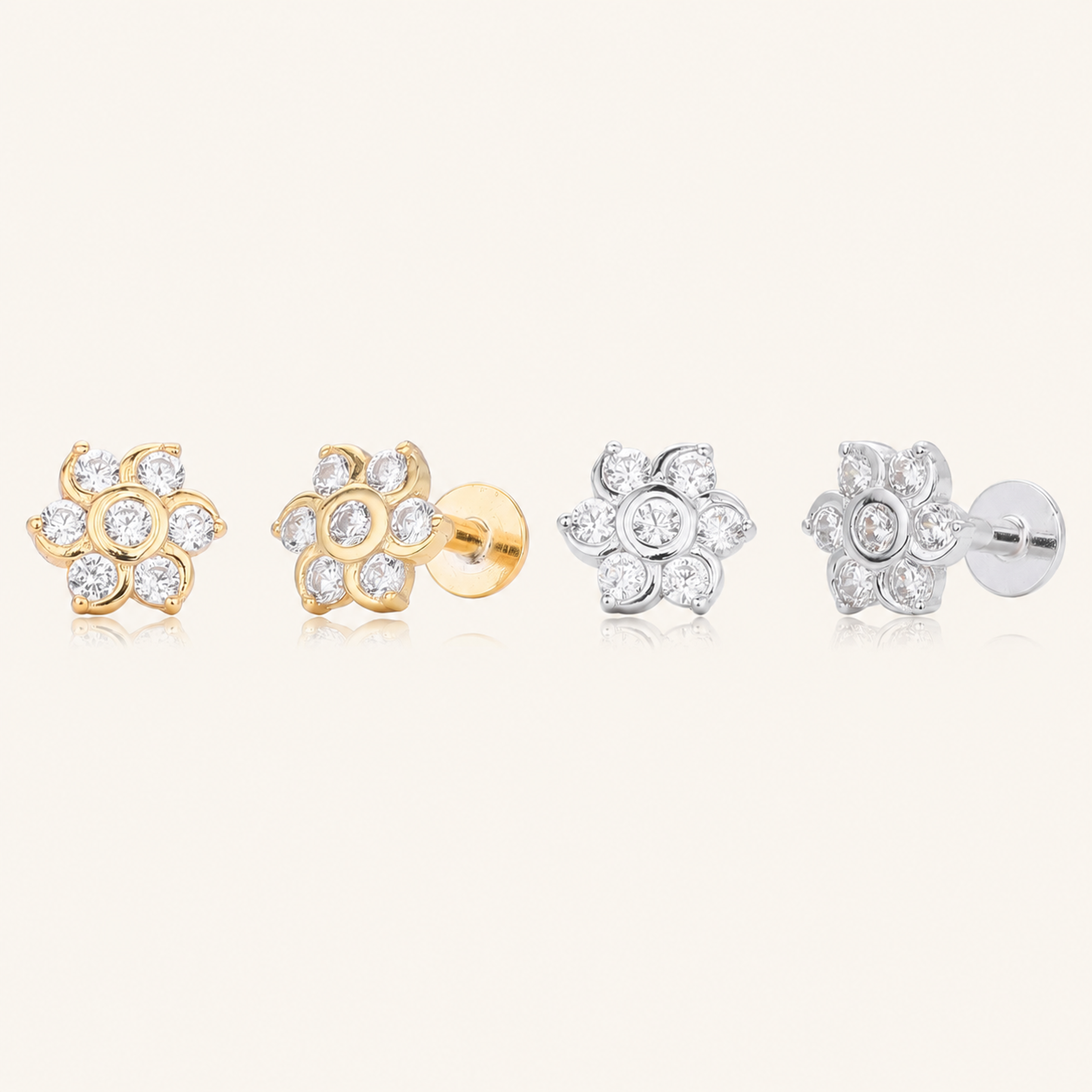 Sterling Silver Zirconia Spiral Cartilage Flat Back Earrings