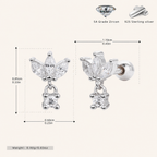 Sterling Silver Zirconia Leaf Drop Flat Back Earrings - Platinum