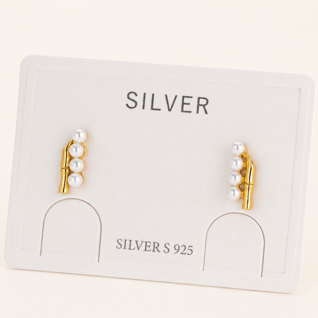 Sterling Silver Bamboo Pearl Stud Earrings detail view