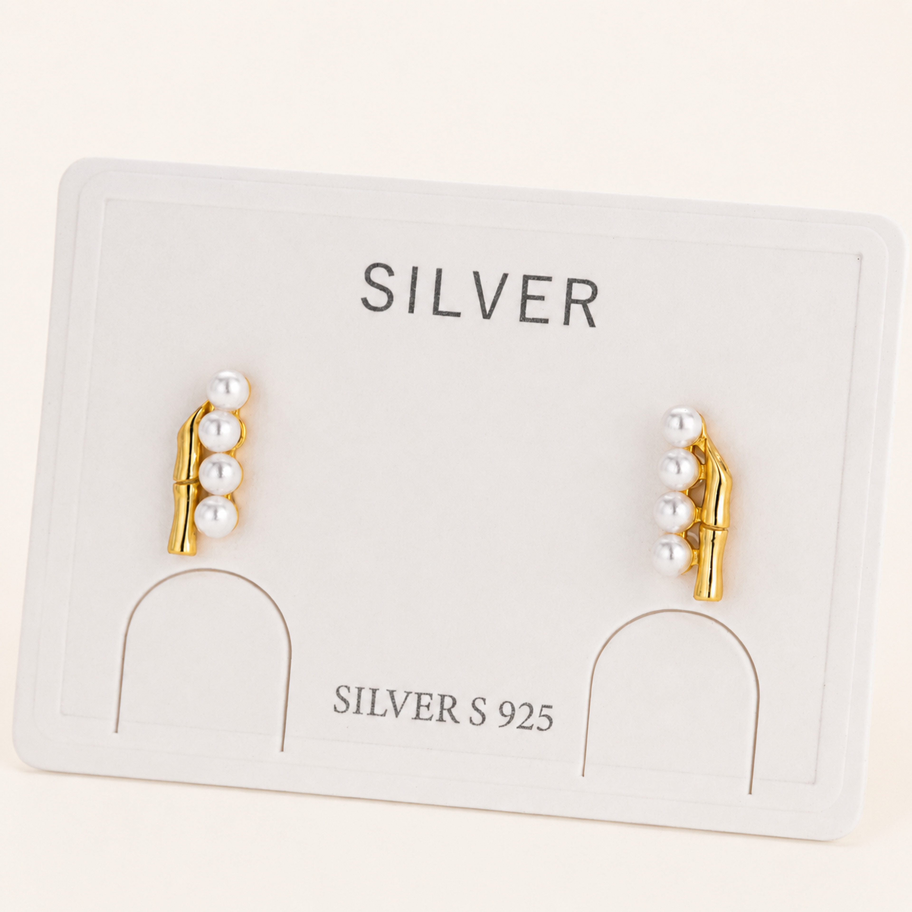 Sterling Silver Bamboo Pearl Stud Earrings detail view