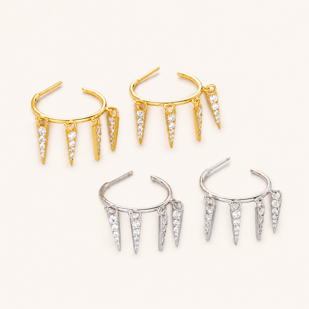 Sterling Silver French Zirconia Tassel Drop Stud Earrings detail