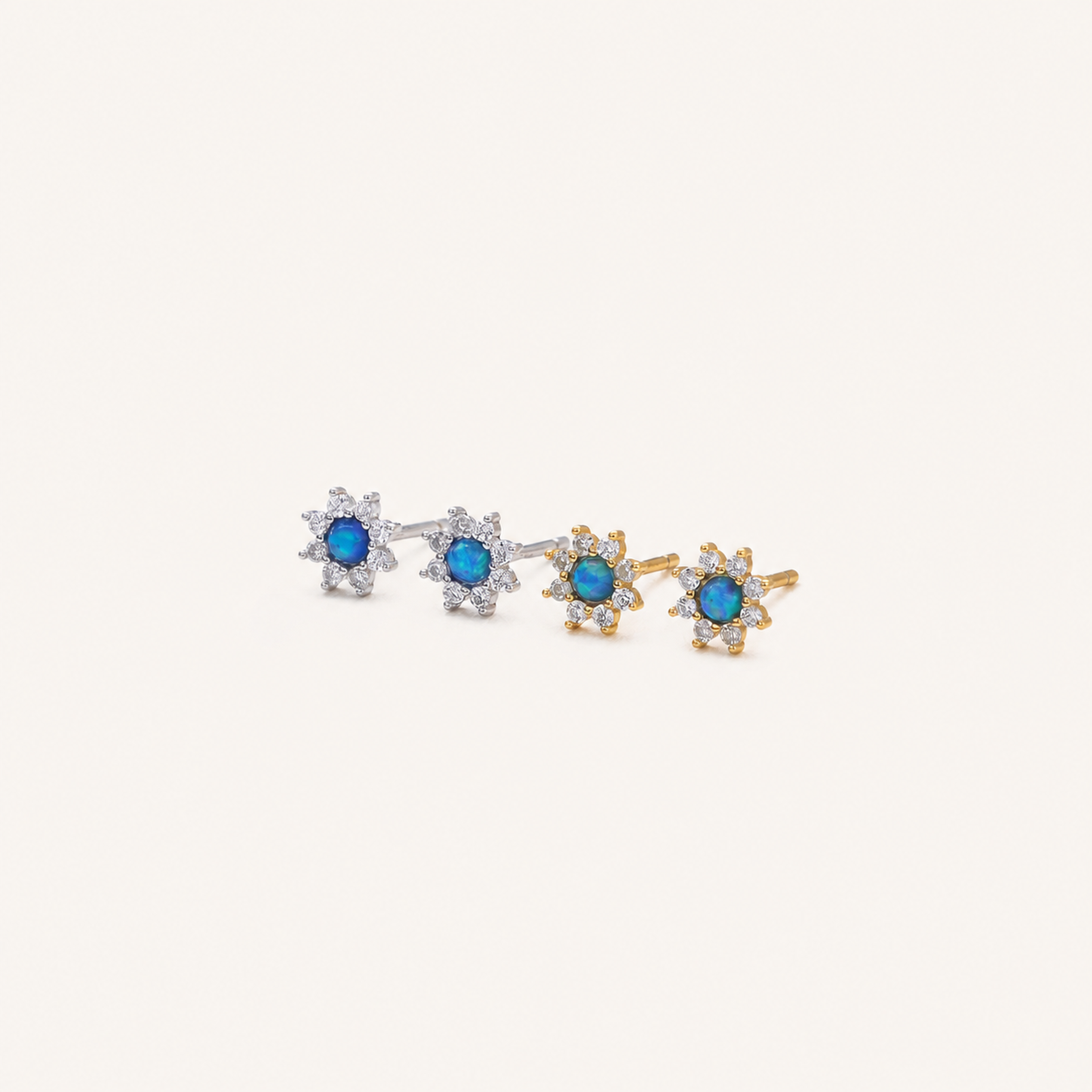 Sterling Silver Opal Sunflower Stud Earrings detail view