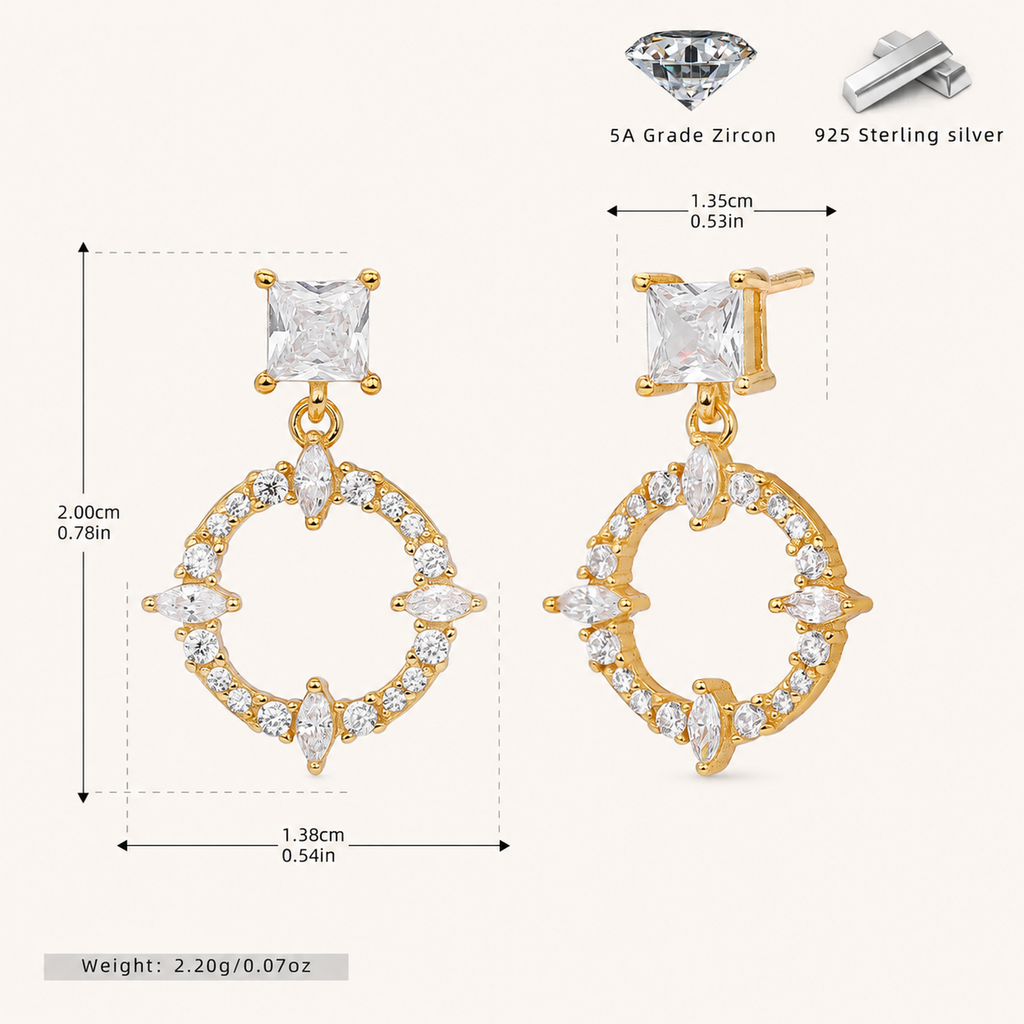 Sterling Silver French Pavé Zirconia Stud Earrings - Gold