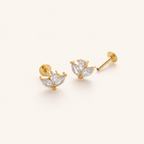 Sterling Silver Zirconia Solitaire Flat Back Earrings detail