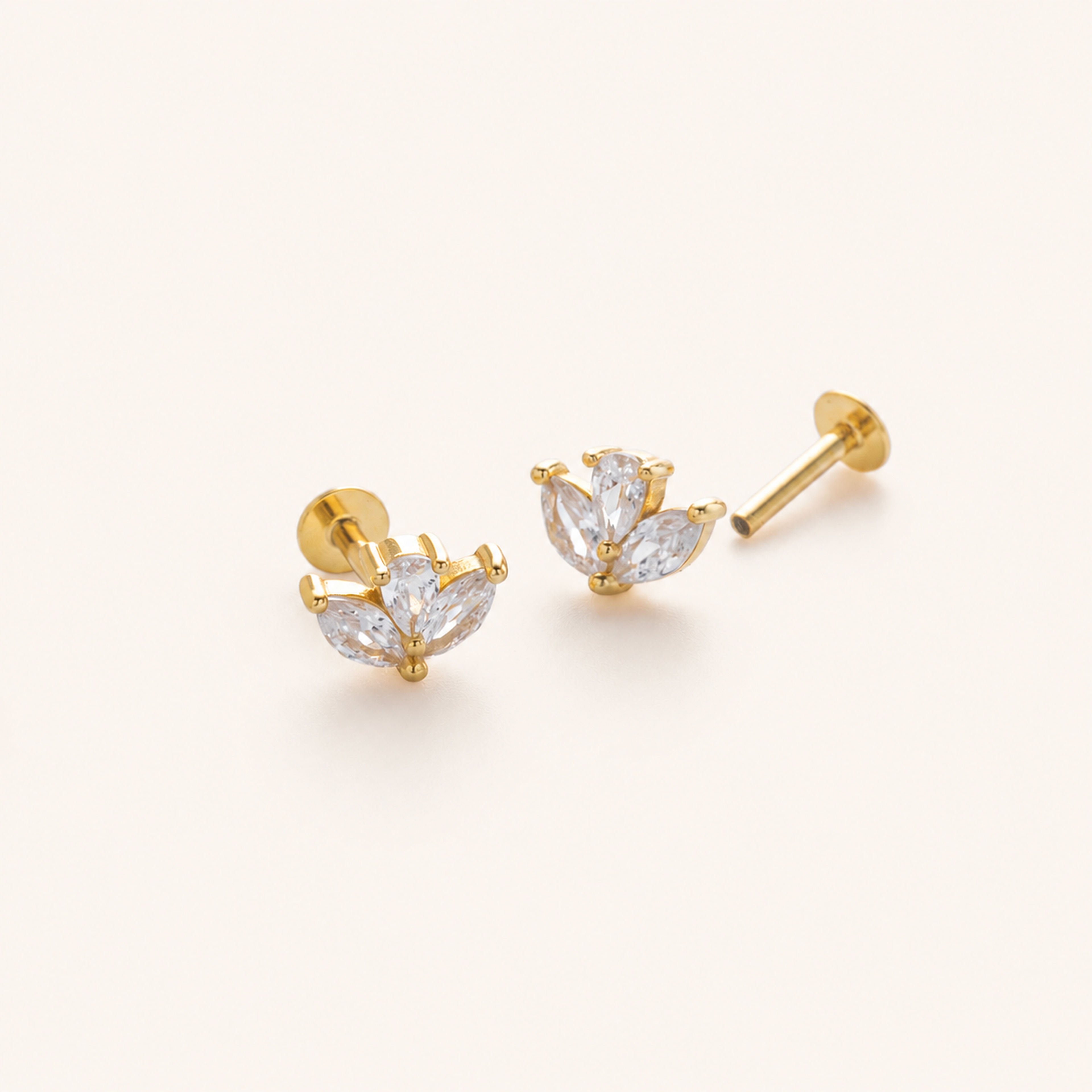 Sterling Silver Zirconia Solitaire Flat Back Earrings detail