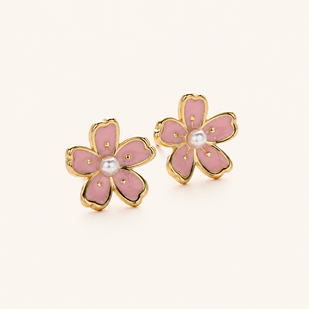 Sterling Silver Cherry Blossom Sakura Stud Earrings detail view