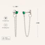 Sterling Silver Turquoise Chain Threader Earrings - Platinum / Green