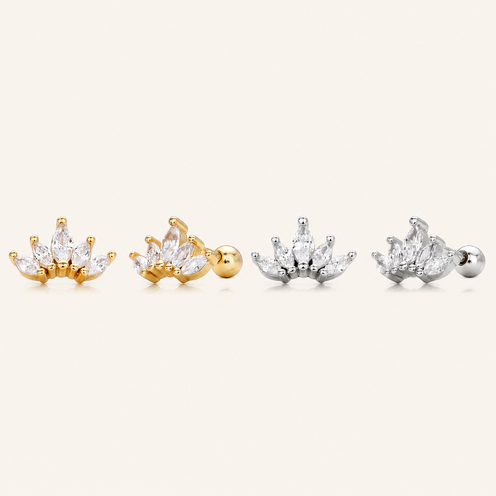 Sterling Silver Zirconia Crown Flat Back Earrings