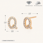 Sterling Silver Pave Initial Letter Stud Earrings - Gold / Q