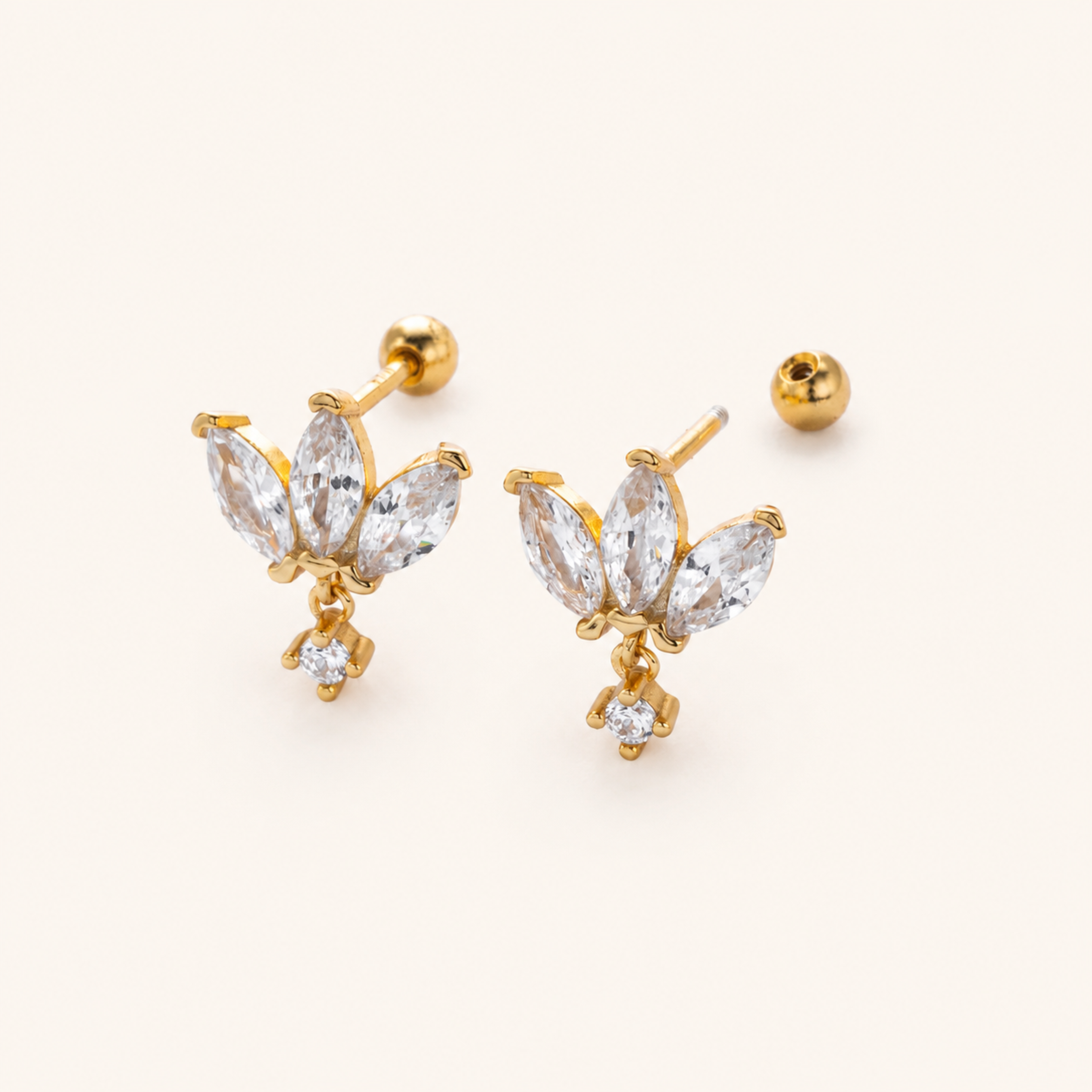 Sterling Silver Zirconia Crown Flat Back Earrings detail view