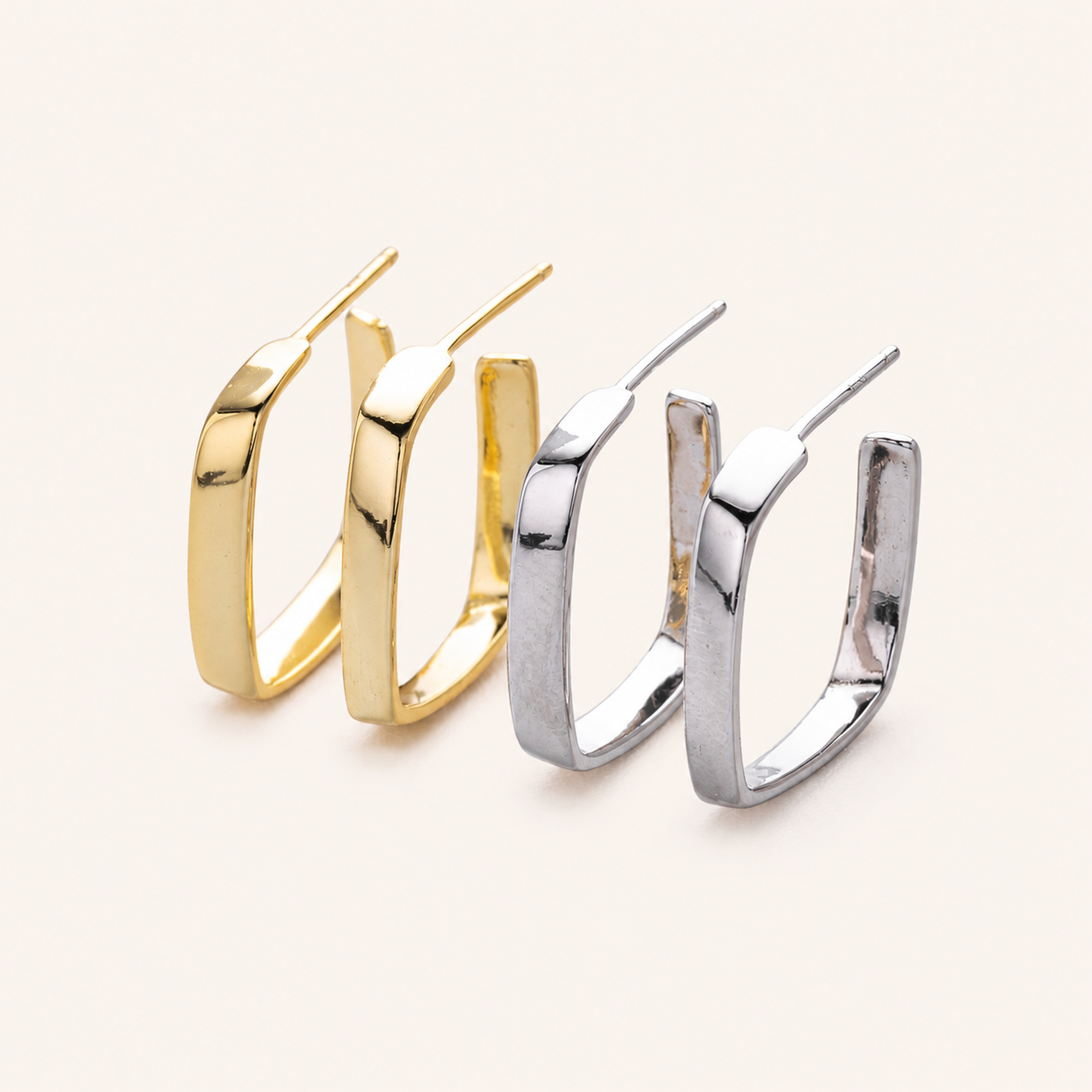 Sterling Silver Irregular Openwork Geometric Hoop Earrings detail view