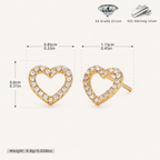Sterling Silver Zirconia Heart Stud Earrings - Gold