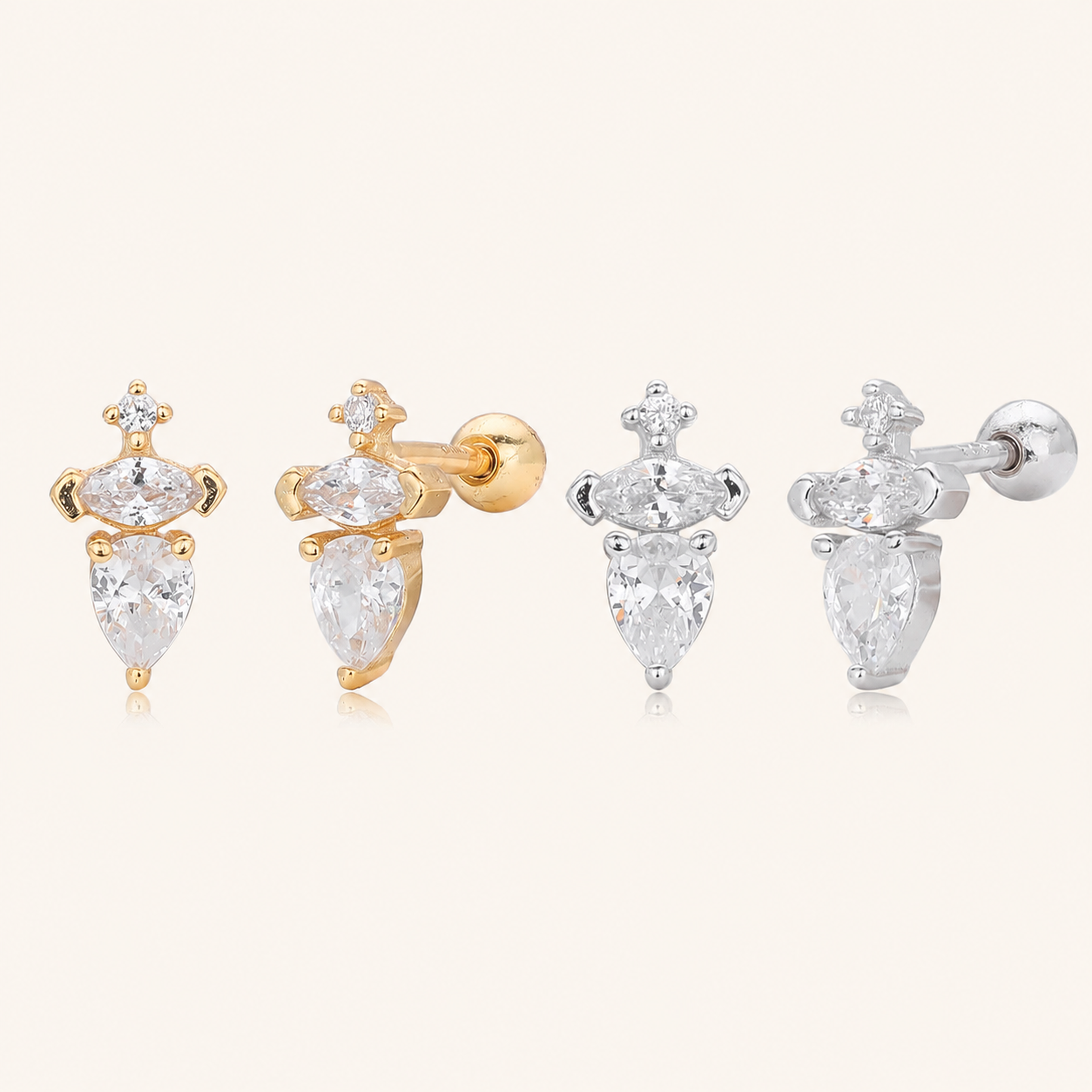 Sterling Silver Pave Zirconia Dome Flat Back Earrings