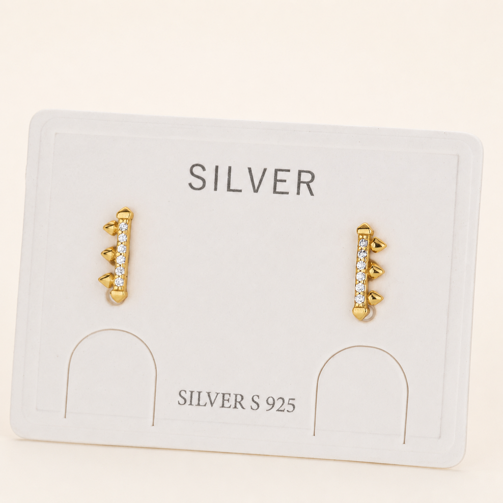 Sterling Silver Zirconia Rake Stud Earrings detail view