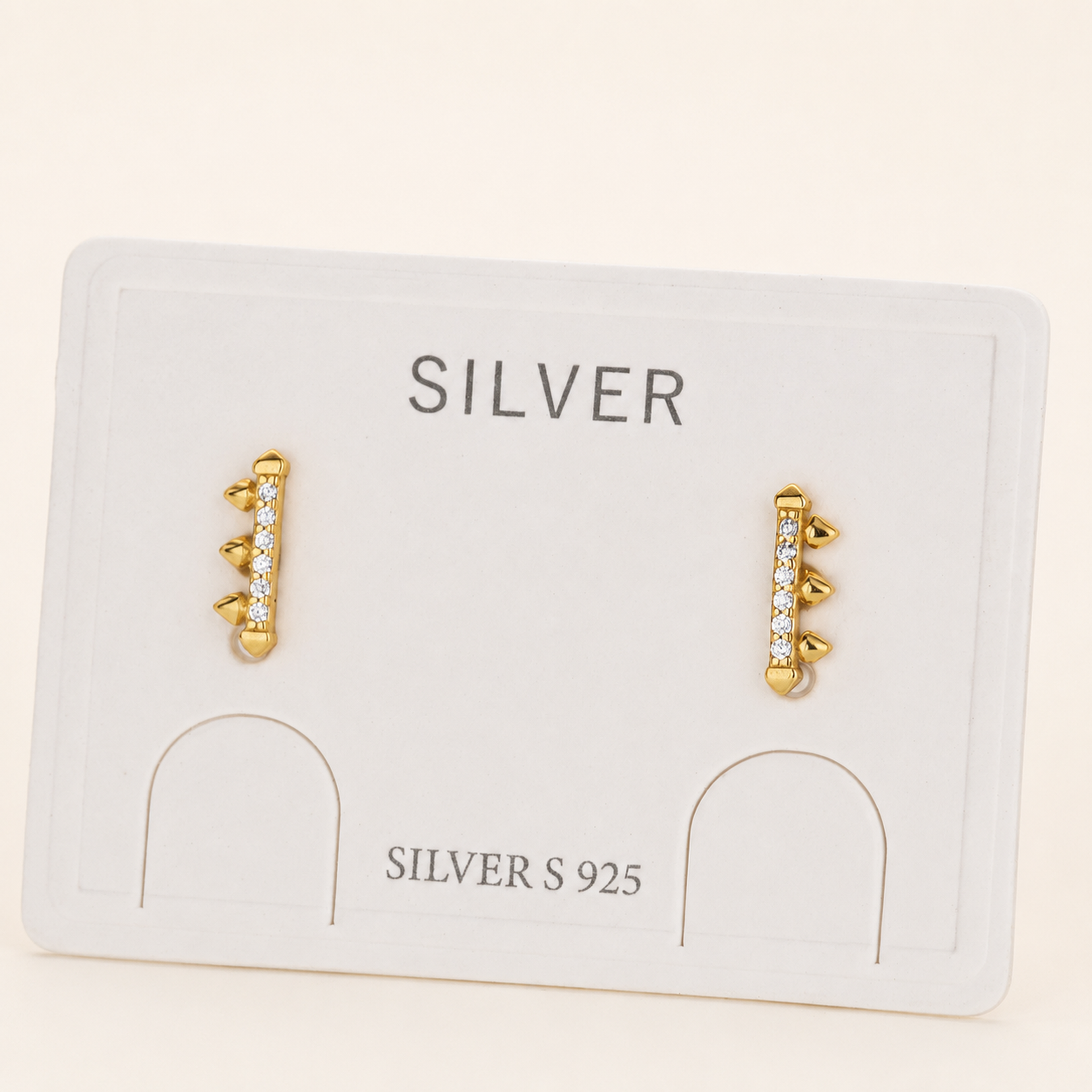 Sterling Silver Zirconia Rake Stud Earrings detail view