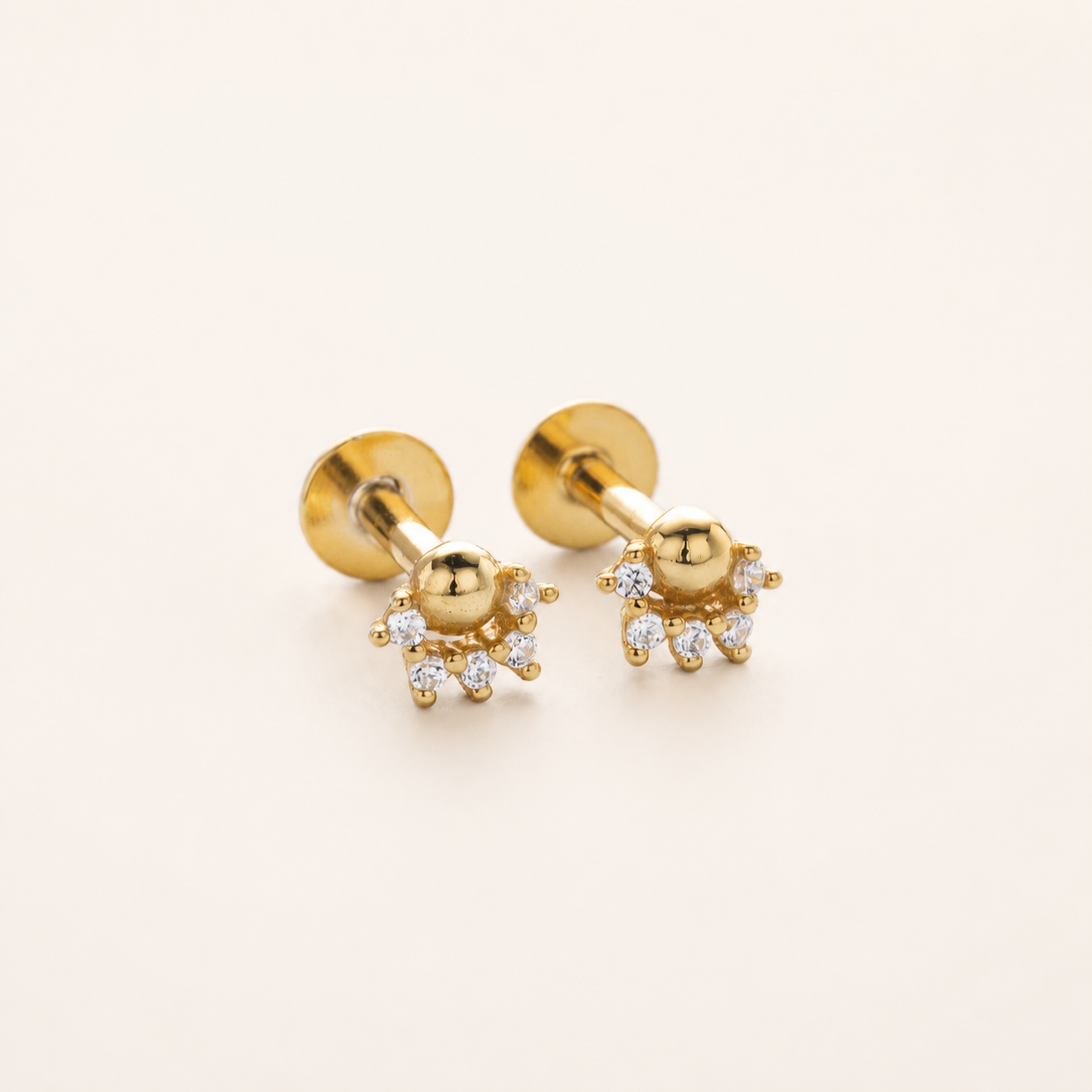 Sterling Silver Zirconia Ball Flat Back Earrings detail
