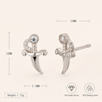 Sterling Silver Zirconia Dagger Stud Earrings - Platinum