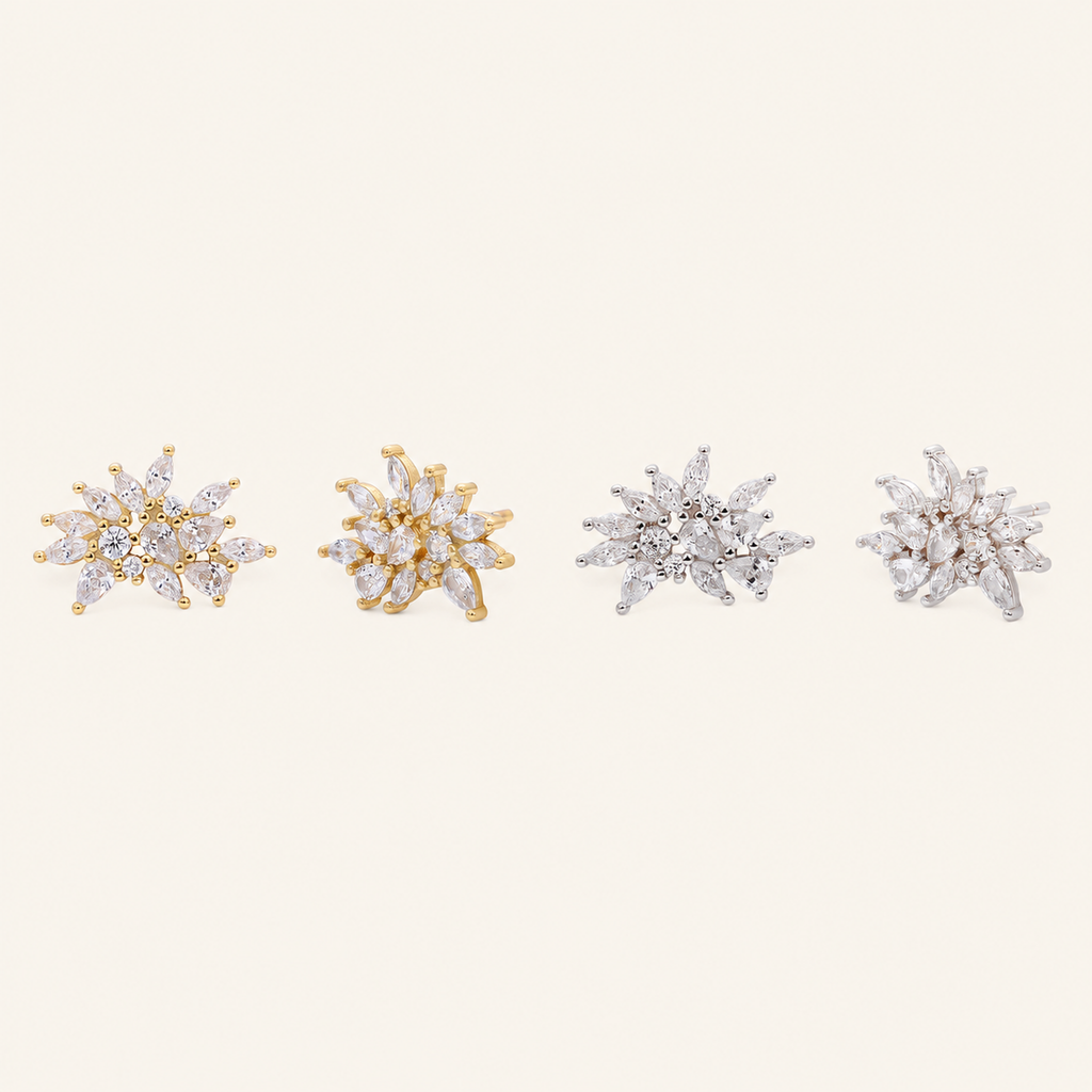 Sterling Silver Snowflake Zirconia Stud Earrings