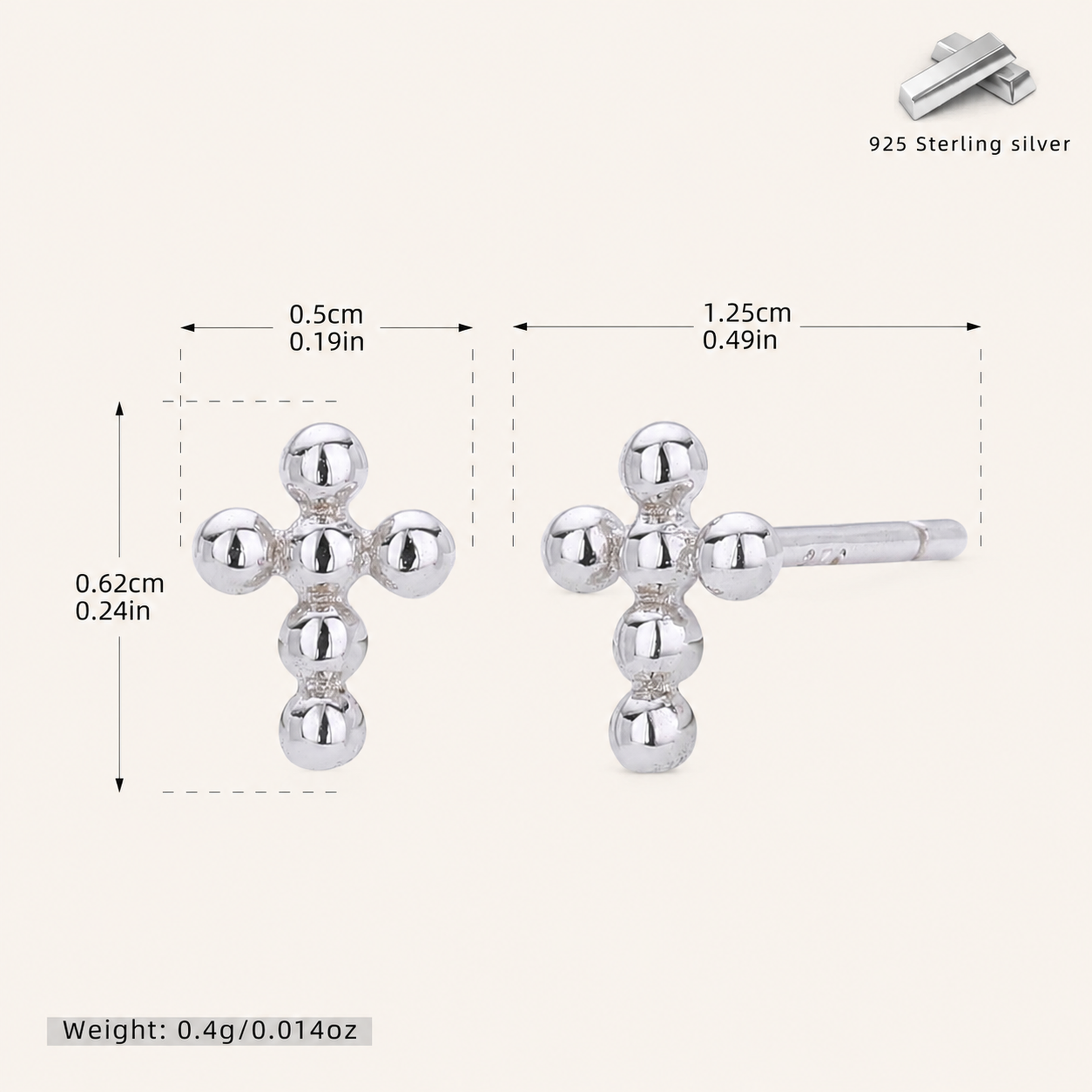 Sterling Silver Polished Cross Stud Earrings - Platinum