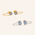 Sterling Silver Evil Eye Zirconia Chain Drop Stud Earrings detail