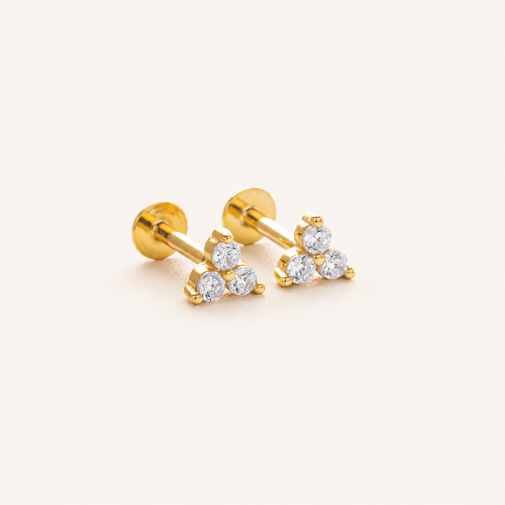 Sterling Silver Pave Zirconia Flower Flat Back Earrings detail view