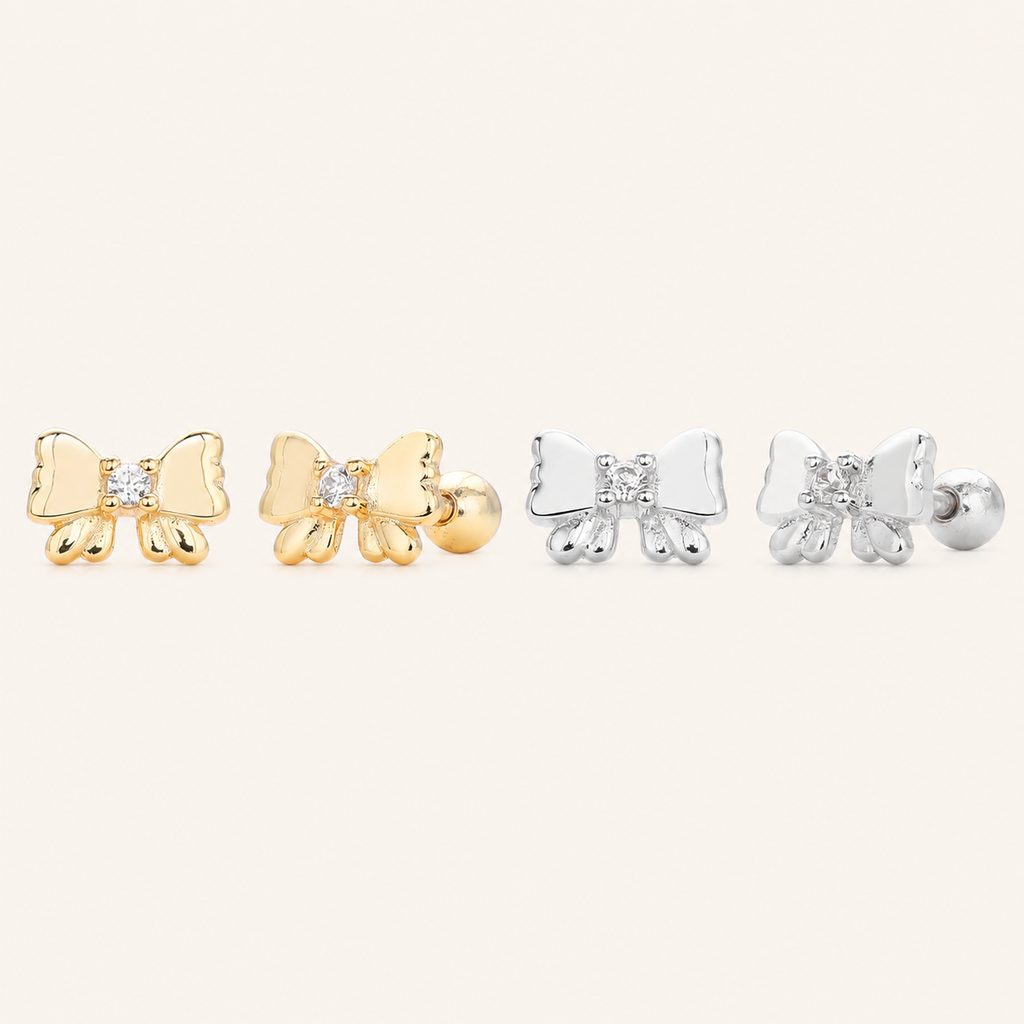 Sterling Silver Zirconia Bow Flat Back Earrings